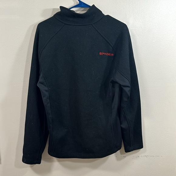 Spyder Quarter Zip Pullover Ski Sweater Black & Red Trim Ski Jacket size Medium - Picture 3 of 4